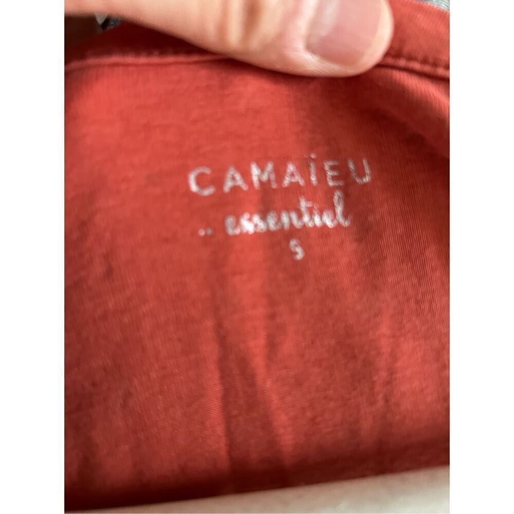 Camaieu essentials dark orange with gold stars Henley long sleeve tee S - Picture 4 of 4